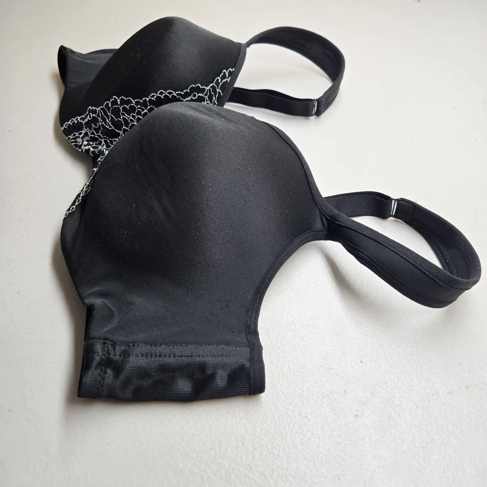 Cacique Women Bra 40C Black T Shirt Underwired Lace Knit Strap